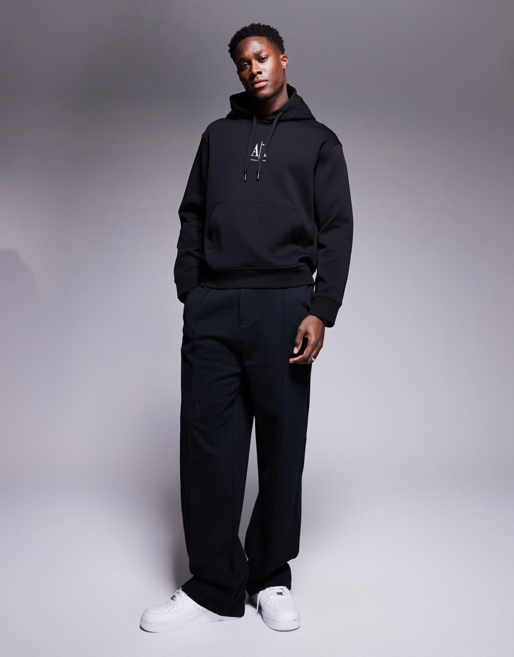 Armani Exchange central logo hoodie in black Product Image