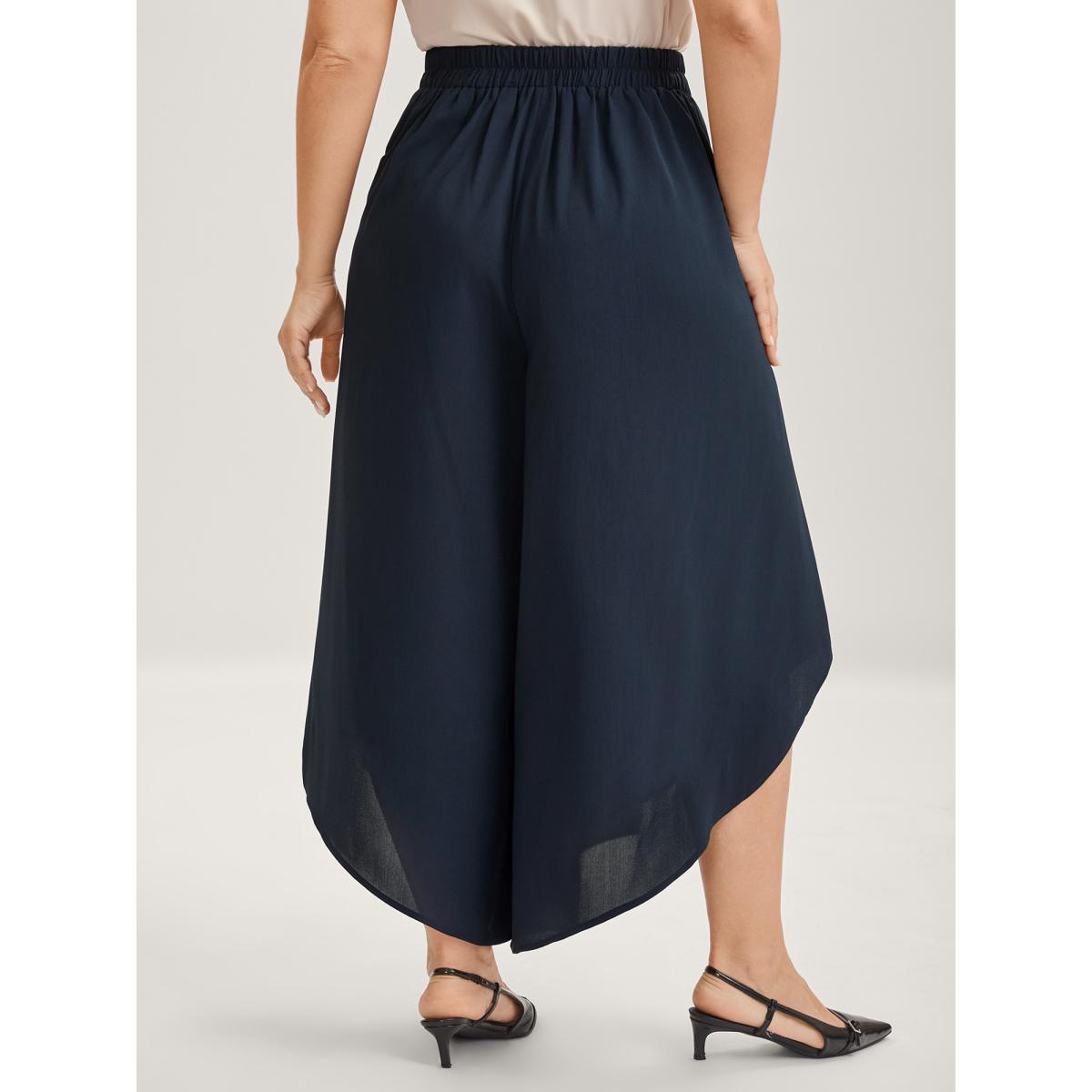 Plus Size Sheer Lace Petal Hem Wide-Leg Pants Women Indigo At the Office Wide Leg Mid Rise Work Pants BloomChic 18-20/2X Product Image