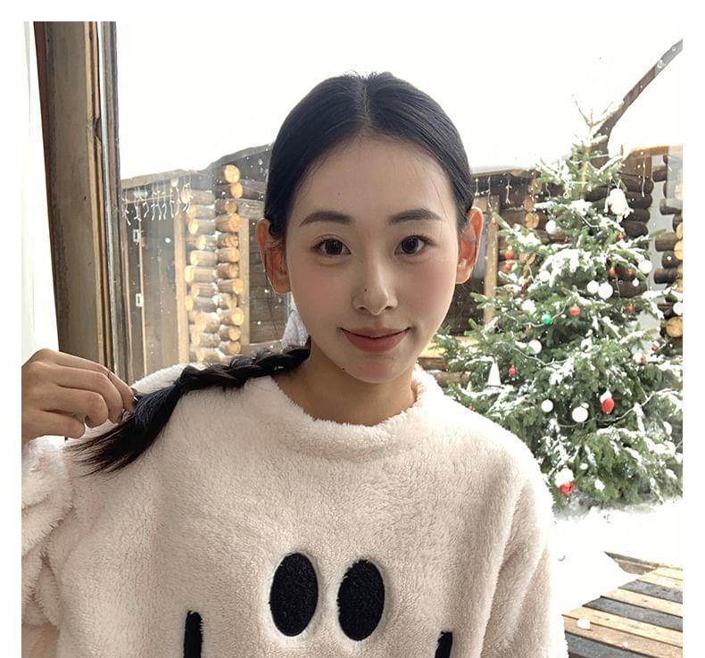 Pajama Set: Smiley Face Sweatshirt + Striped Pants Product Image