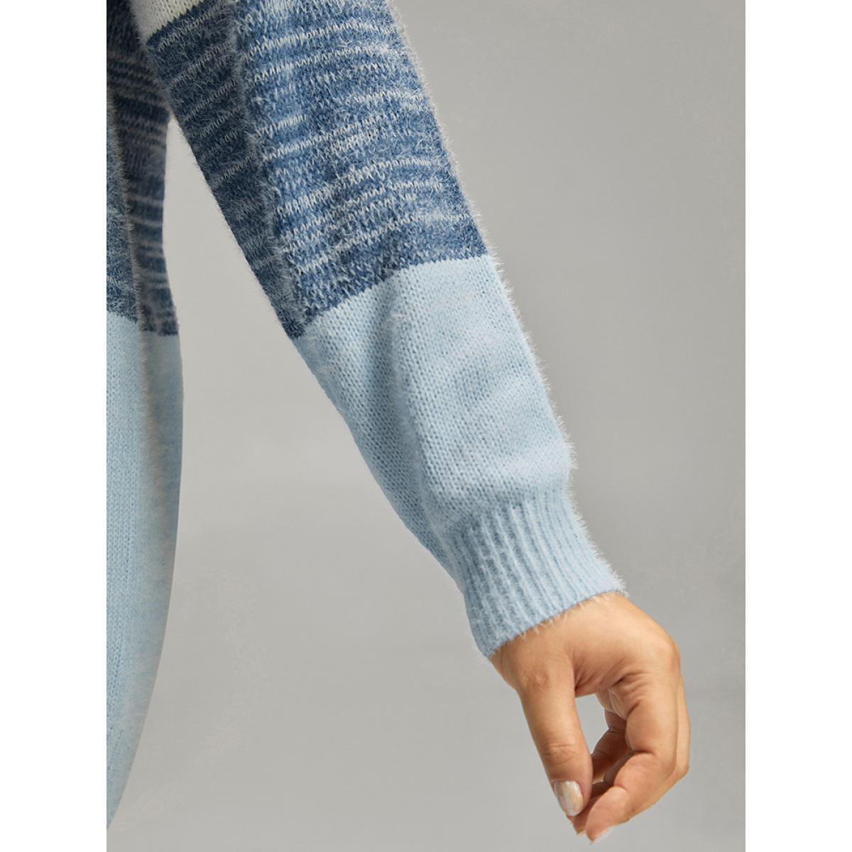 Plus Size Colorblock Contrast V Neck Pullover Multicolor Women Casual Long Sleeve V-neck Dailywear Pullovers BloomChic 10/M Product Image