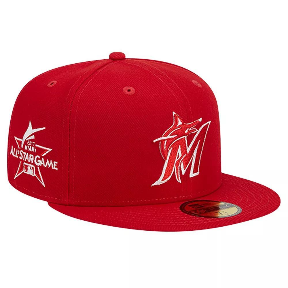 Men's New Era Red Miami Marlins Logo 59FIFTY Fitted Hat, Size: 7 3/4 Product Image