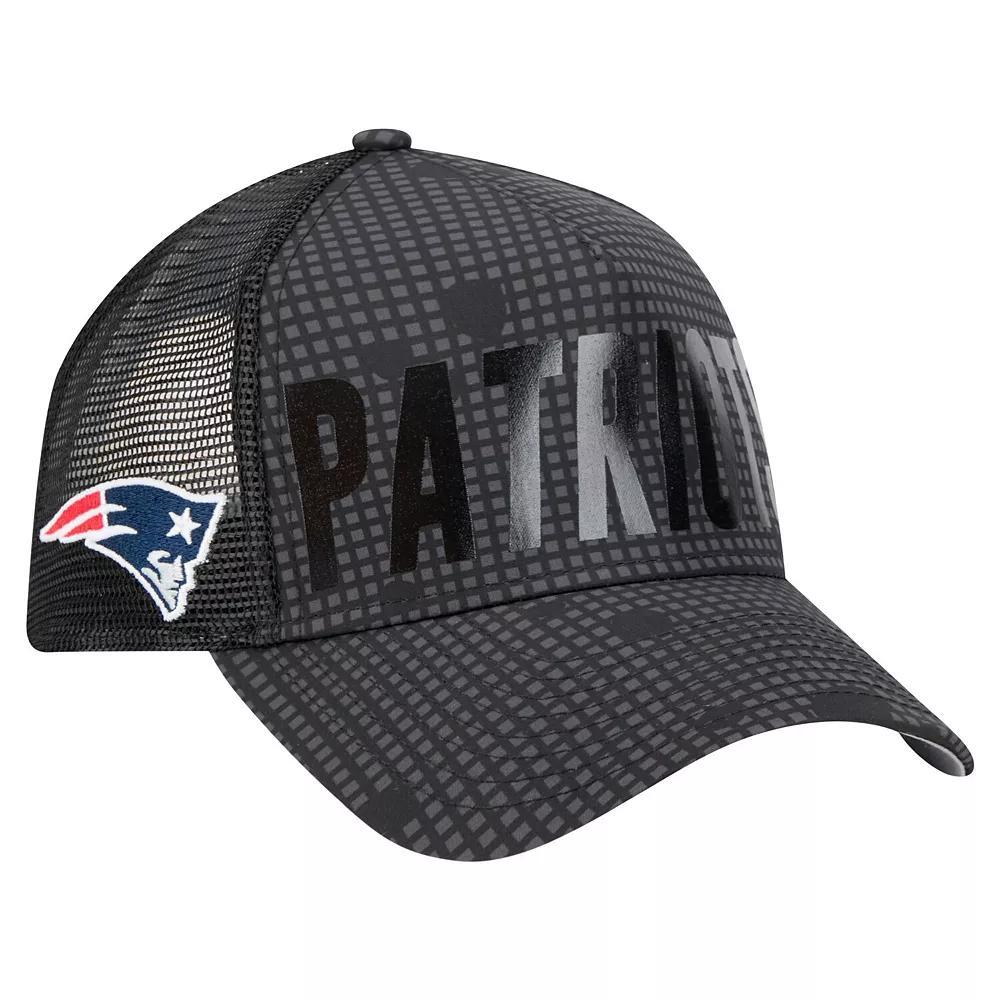Men's New Era Black New England Patriots  Midnight Ink Tonal Text A-Frame Trucker 9FORTY Adjustable Hat Product Image