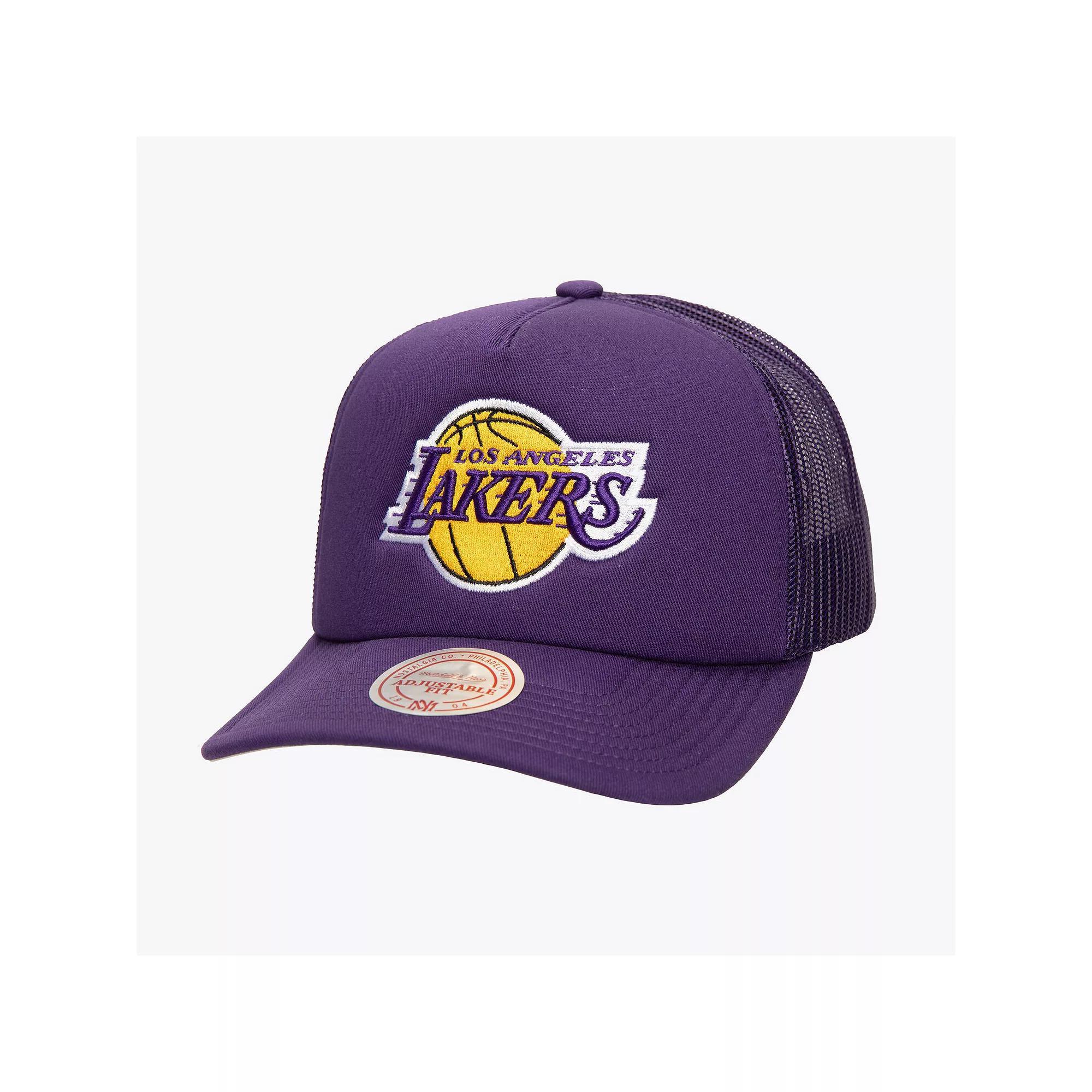 Men's Mitchell & Ness Purple Los Angeles Lakers Core Evergreen OTC Trucker Adjustable Hat Product Image