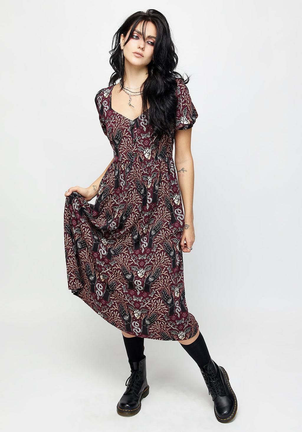 Hemlock Button Detail Puff Sleeve Midi Dress Product Image