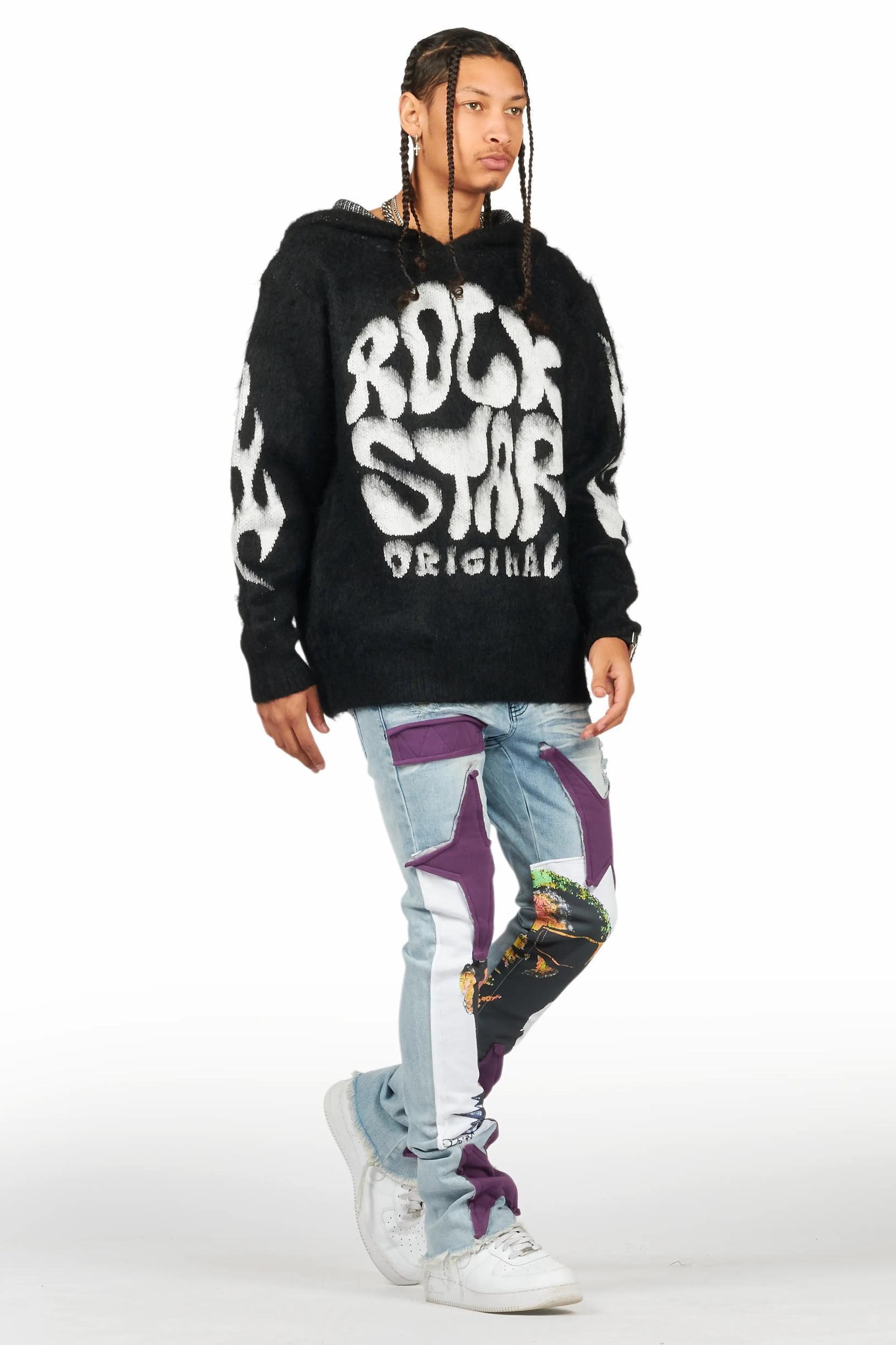 Savage Blue Patchwork Stacked Flare Jean Male Product Image