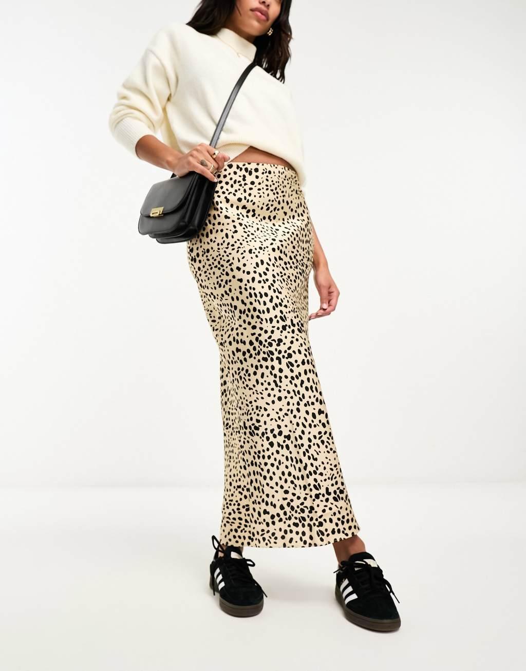 ASOS DESIGN satin bias midi skirt in black Product Image
