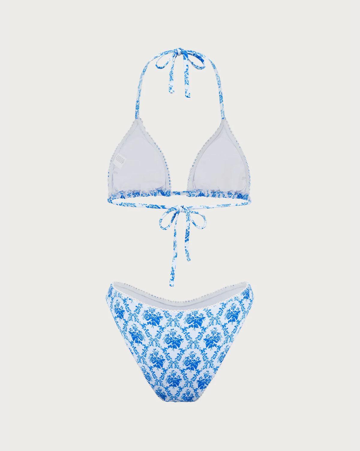 Blue Floral Halter Bikini Set Product Image
