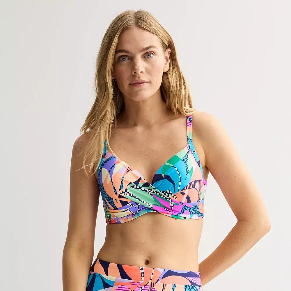 Womens Freshwater Print Molded Cup Underwire Bra Swim Top Product Image