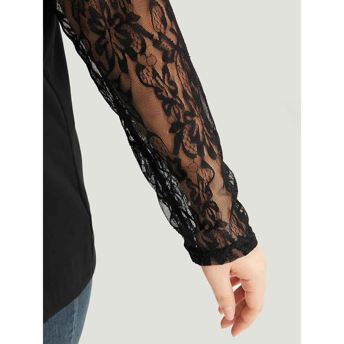 Plus Size Halloween Solid Open Front Guipure Lace Blazer Black Women Dailywear Plain Plain Sleeve Long Sleeve Open Front 28/5X Casual Blazers BloomChic Product Image
