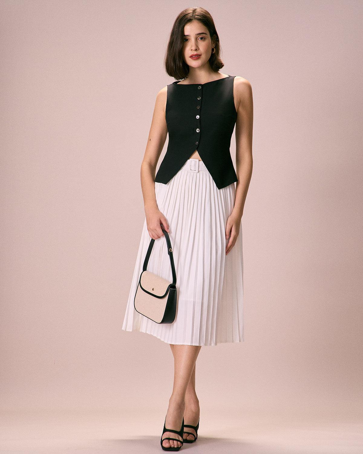 The Black Boat Neck Button Tank Top Product Image
