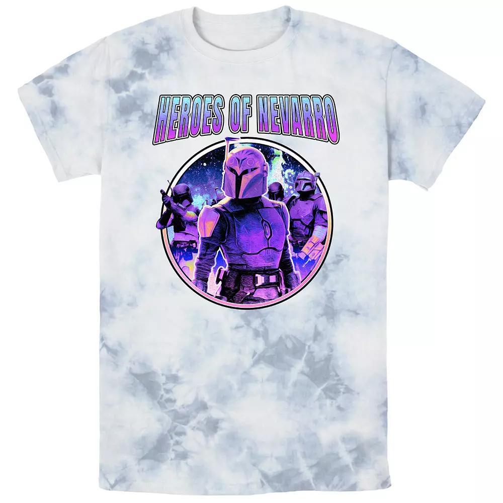 Men's Star Wars The Mandalorian Bo-Katan Heroes of Nevarro Neon Circle Bombard Wash Graphic Tee, Size: Small, White Blue Product Image