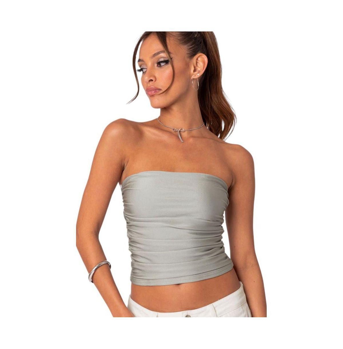 Womens Maxeen shiny gathered tube top Product Image