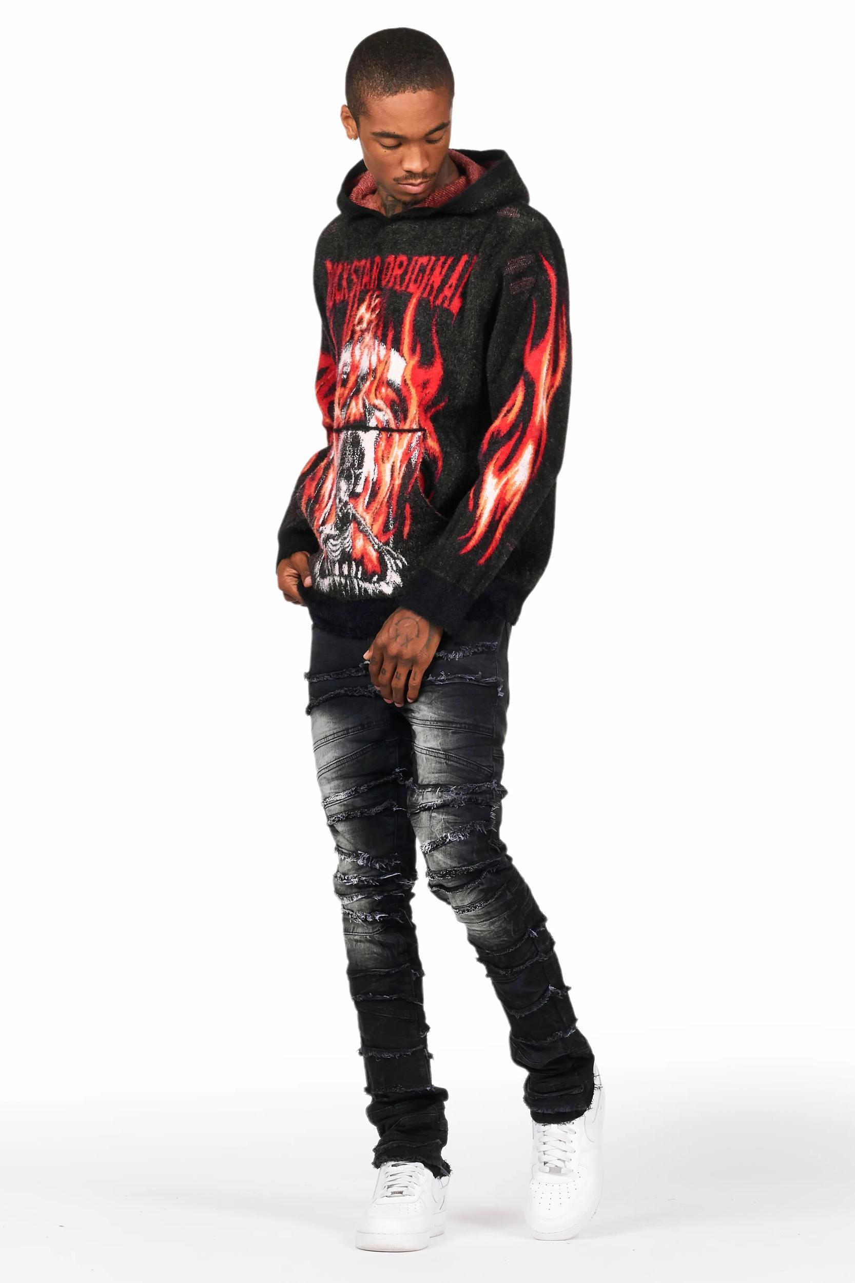 Fuka Black Knit Hoodie Male Product Image