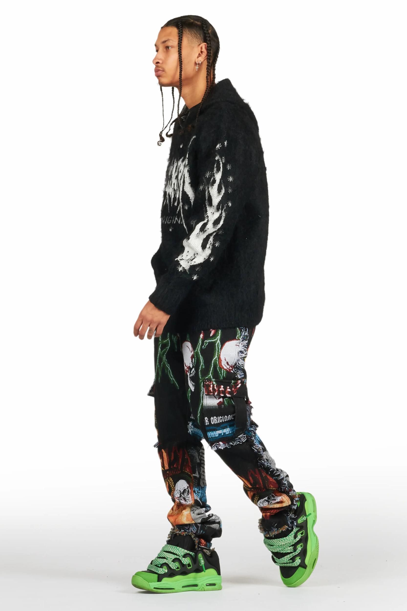 Raymond Black Graphic Knitted Mohair Hoodie Male Product Image