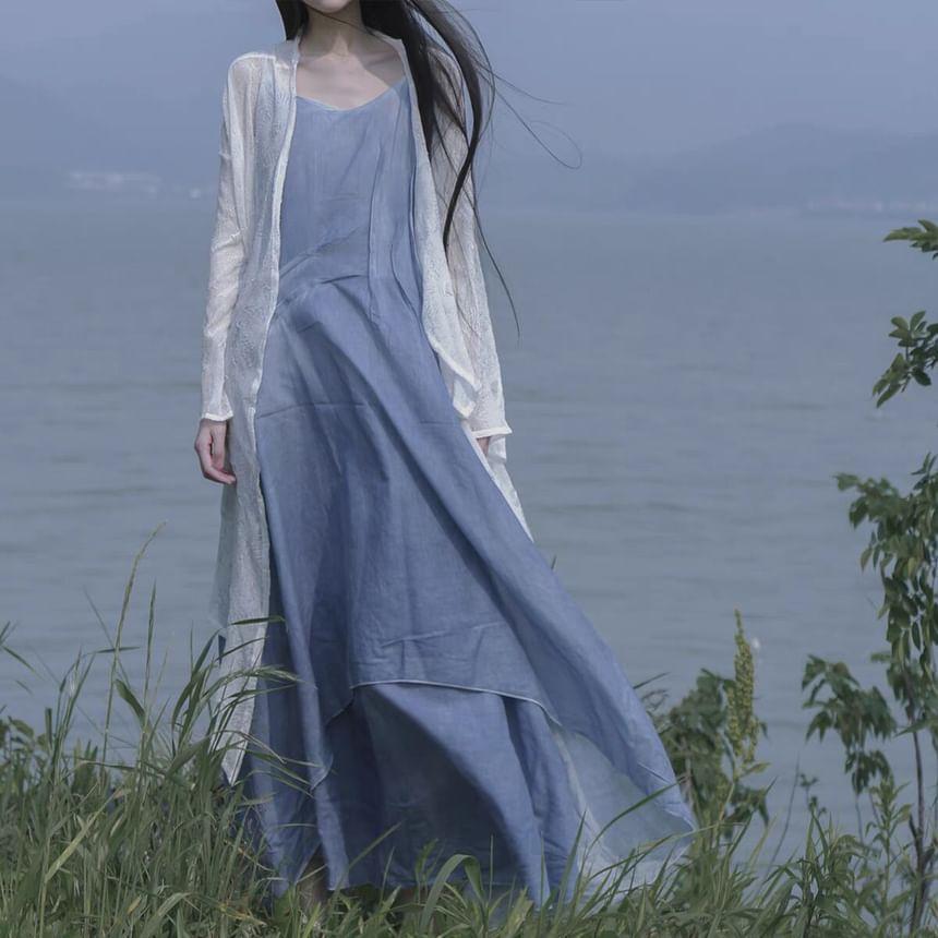Spaghetti Strap Plain Maxi A-Line Dress Product Image