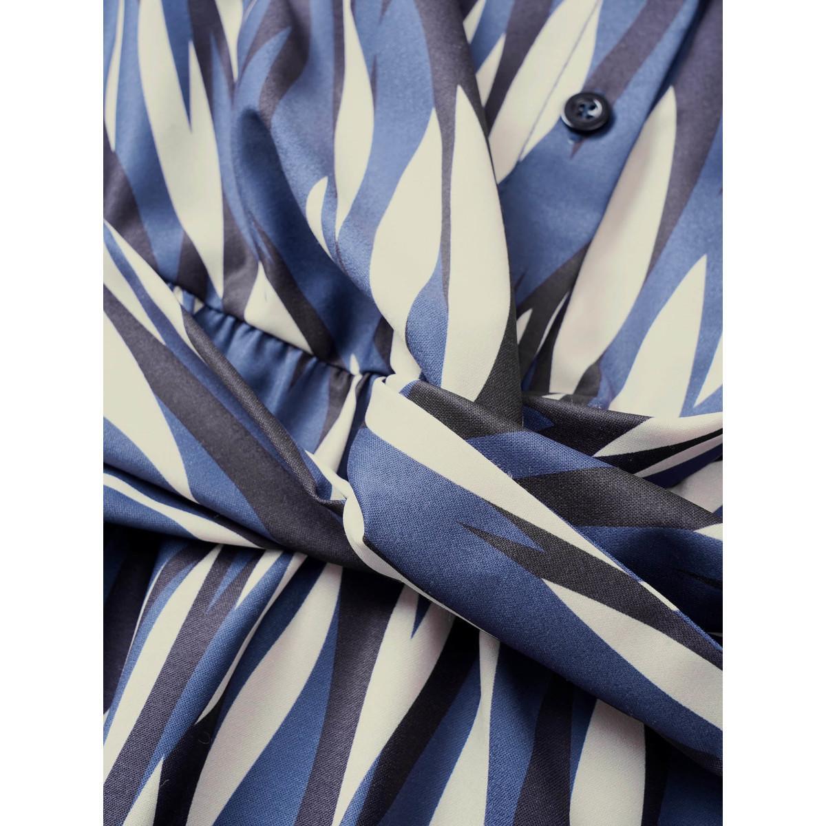 Plus Size Geo Colorblock Twist Front Shirt Collar Dress Indigo Women At the Office Non Shirt collar Elbow-length sleeve Curvy Midi Dress BloomChic 26/4X Product Image