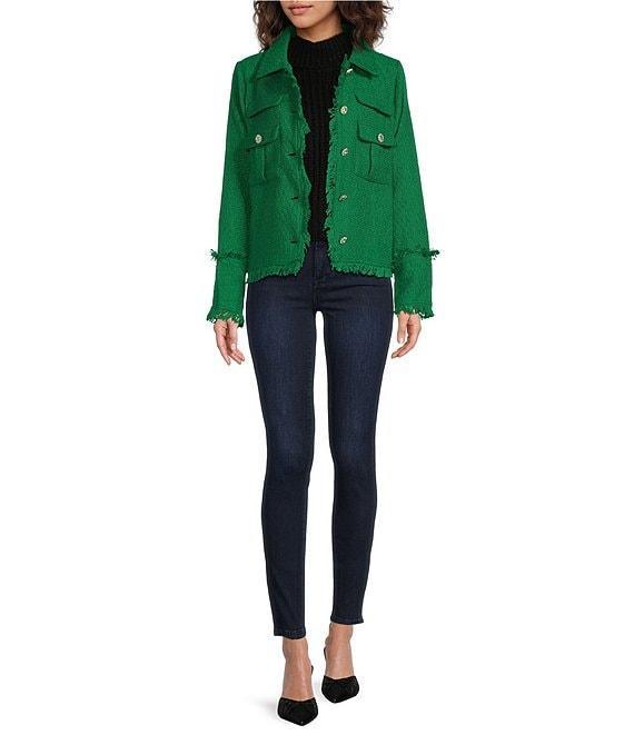 Sugarlips Trista Tweed Point Collar Neck Long Sleeve Decorative Button Front Blazer Product Image