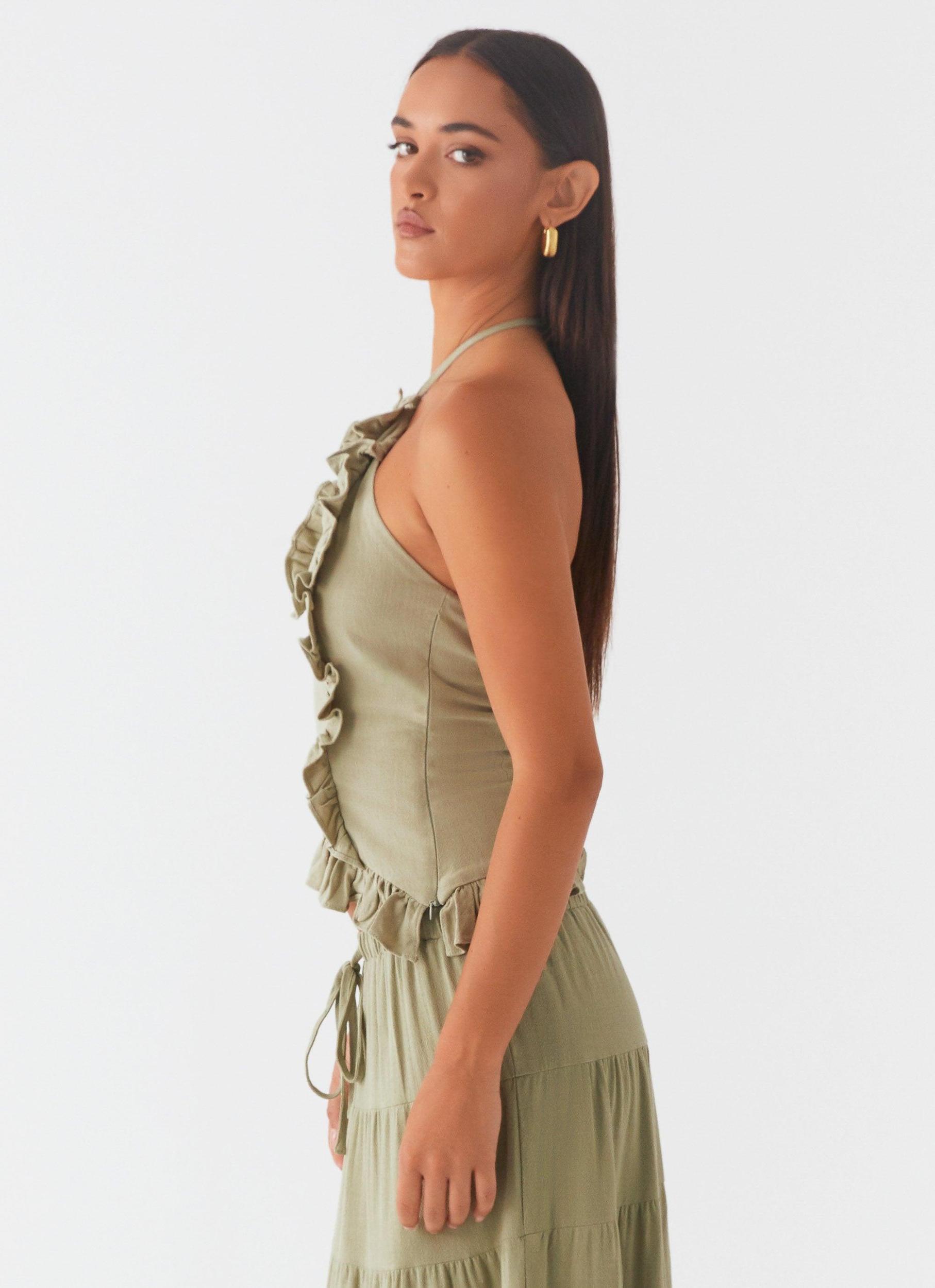 Mariella Linen Top - Sage Product Image