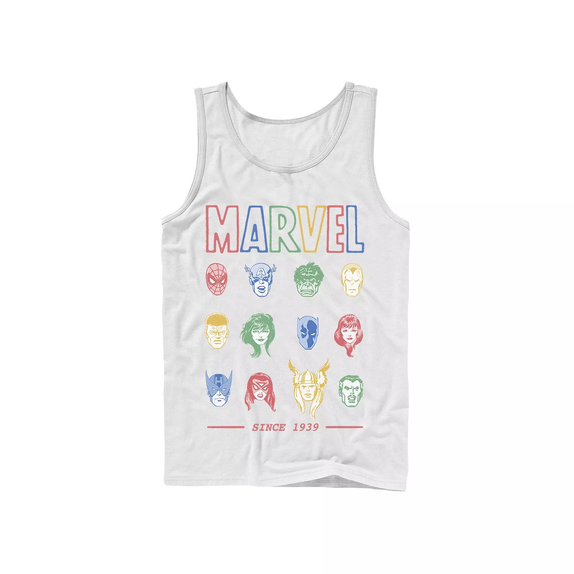 Men's Marvel Classic Colorful Comic Hero Collage Since 1939 Tank Top, Boy's, Size: Large, White Product Image