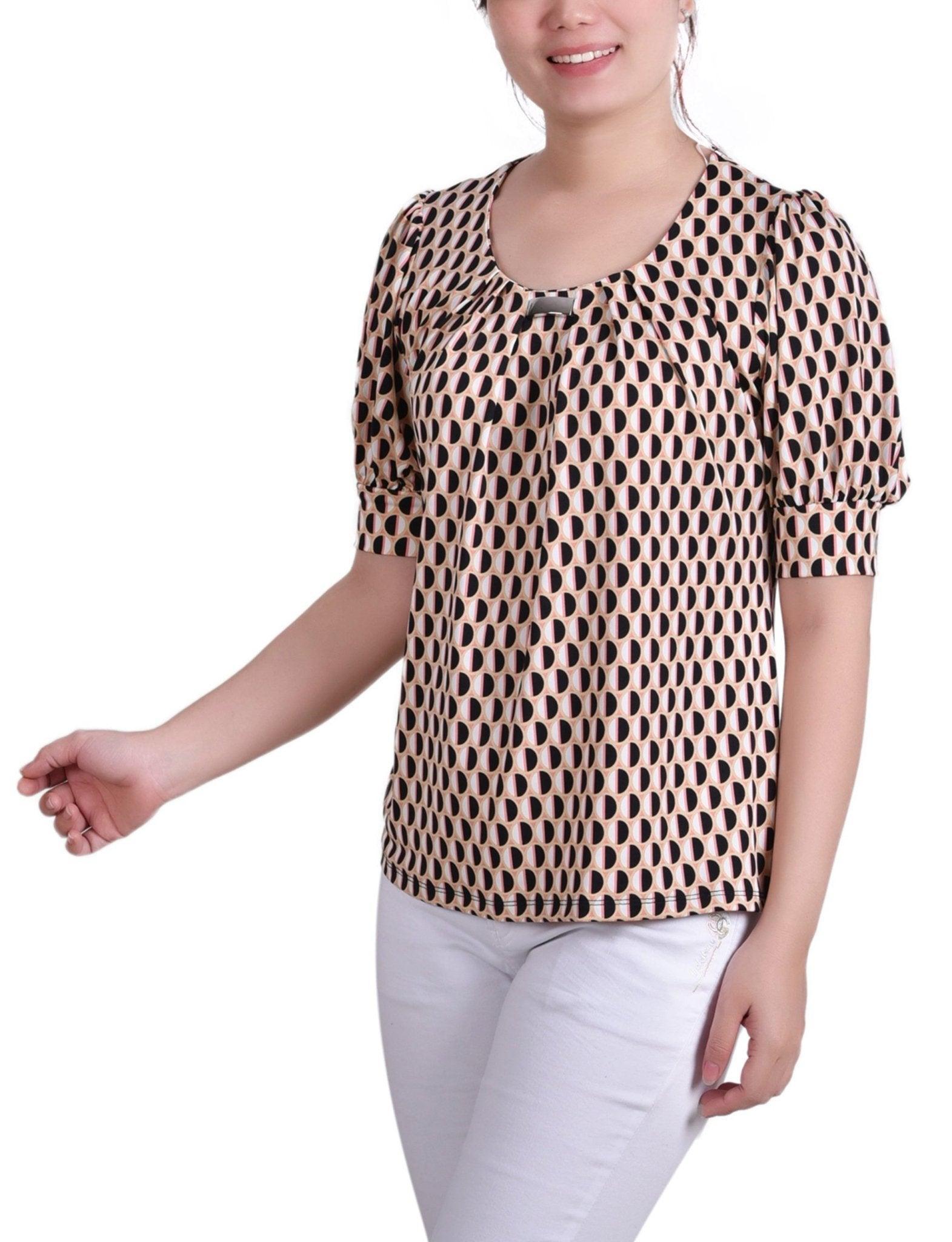 Geo Round Short Sleeve Balloon Sleeve Top - Petite Product Image
