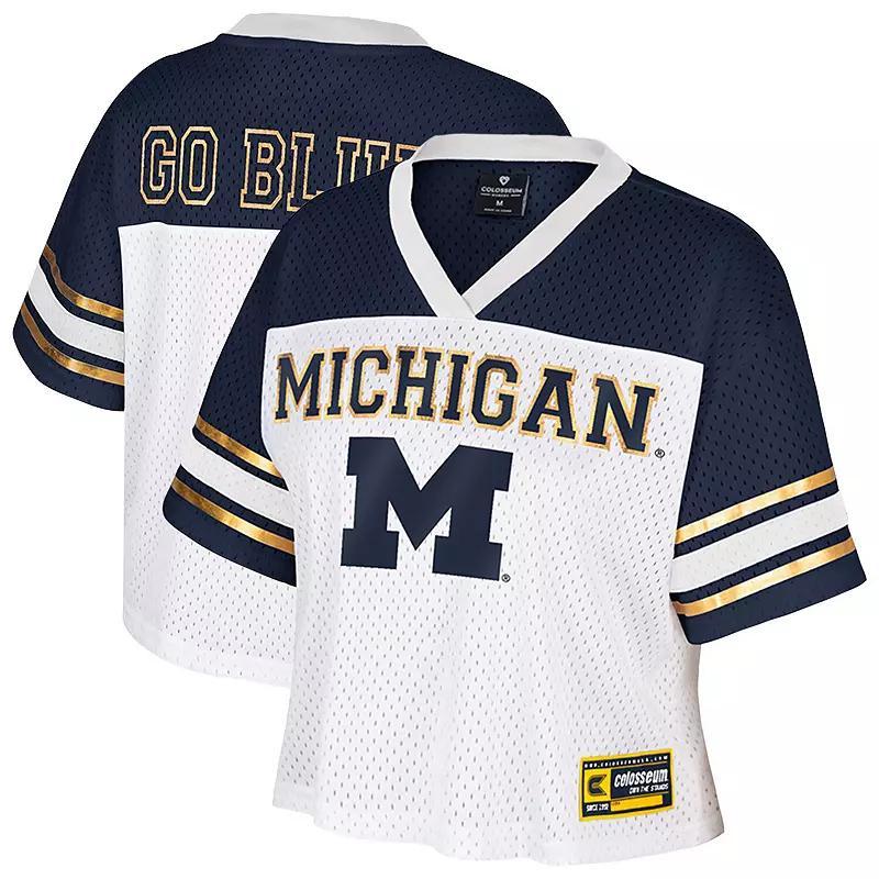 Women's Colosseum  White Michigan Wolverines Treasure Cropped Football Jersey, Size: XXL Product Image