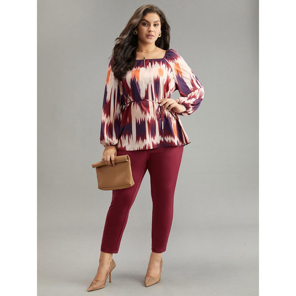 Plus Size Multicolor Tie Dye Print Ties Square Neck Blouse Women Office Long Sleeve Square Neck Dailywear Blouses BloomChic 30/6X Product Image