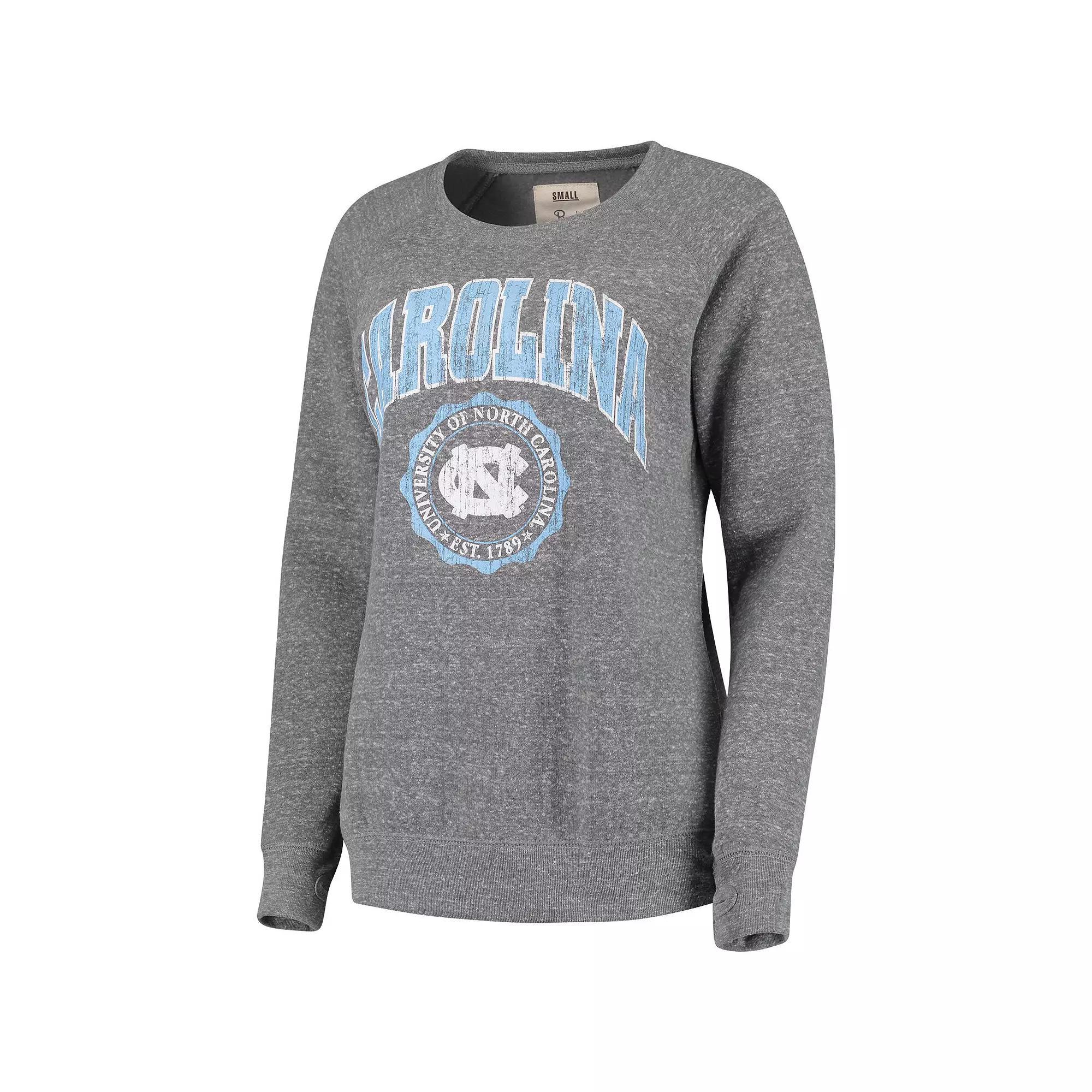 Women's Pressbox Heathered Gray North Carolina Tar Heels Edith Vintage Knobi Pullover Sweatshirt, Size: Small, Grey Product Image