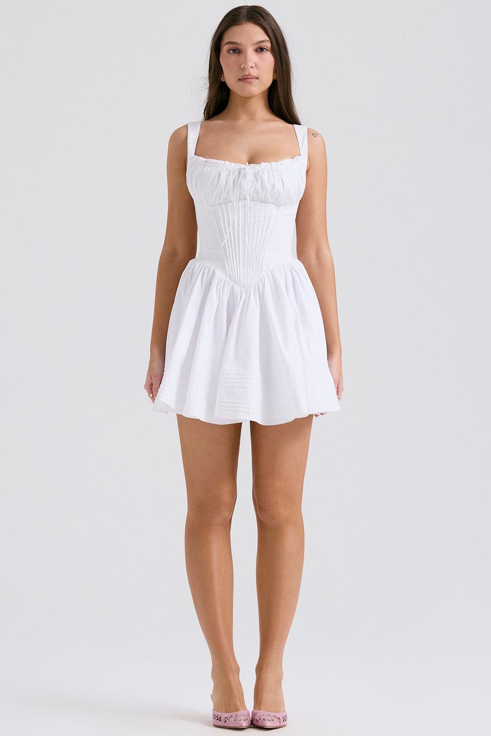 Natassia White Cotton Mini Dress Product Image