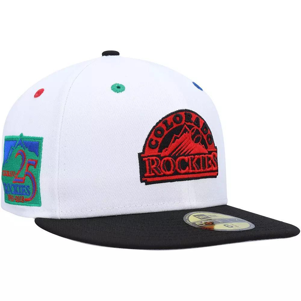 Men's New Era White/Black Colorado Rockies 25th Anniversary Primary Eye 59FIFTY Fitted Hat, Size: 7 5/8 Product Image