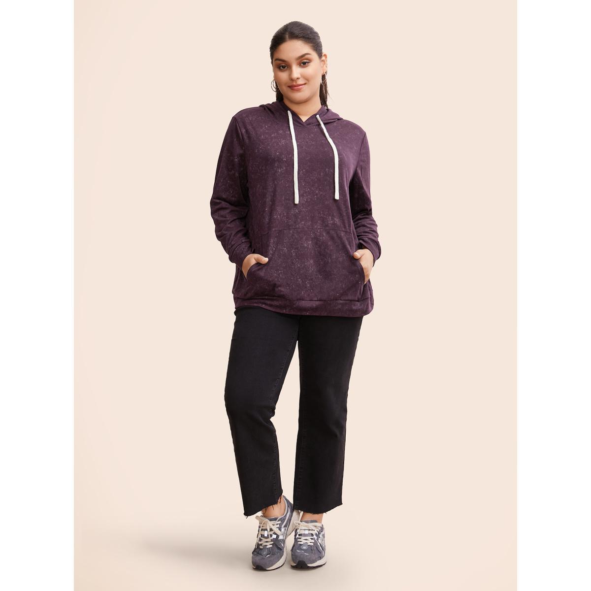 Plus Size Hooded Ties Pocket Elastic Cuffs Sweatshirt Women Indigo Casual Elastic cuffs Hooded Dailywear Sweatshirts BloomChic 14-16/1X Product Image