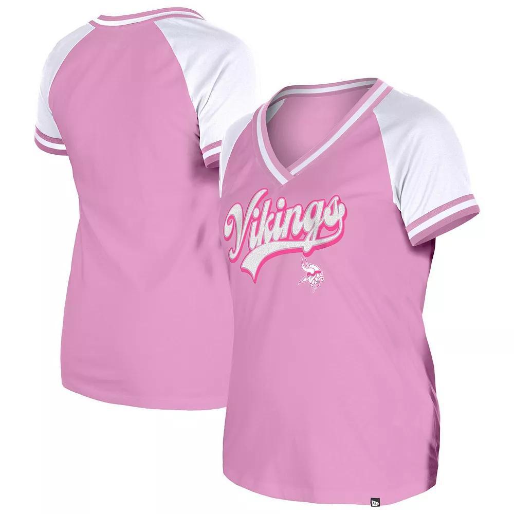 Women's New Era Pink Minnesota Vikings Color Multiplier V-Neck T-Shirt, Size: Medium Product Image