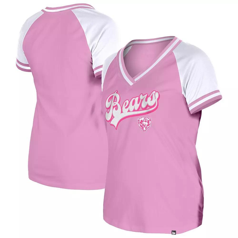 Women's New Era Pink Chicago Bears Color Multiplier V-Neck T-Shirt, Size: Medium Product Image