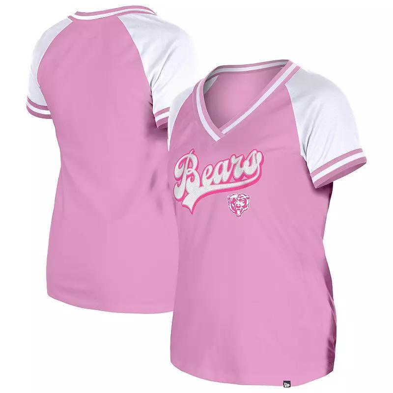 Women's New Era Pink Chicago Bears Color Multiplier V-Neck T-Shirt, Size: Medium Product Image
