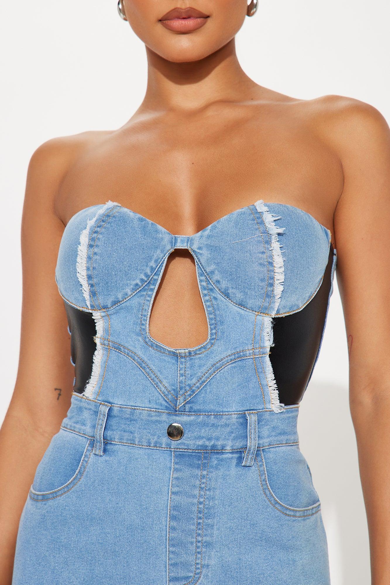 Dolly Distressed Denim Midi Dress - Light Wash Product Image
