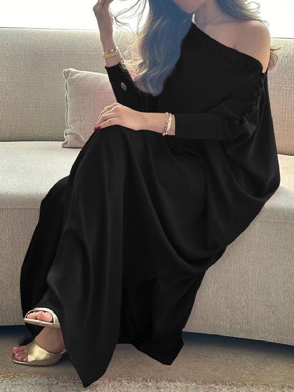 H-Line Loose Buttoned Solid Color Maxi Dresses Product Image