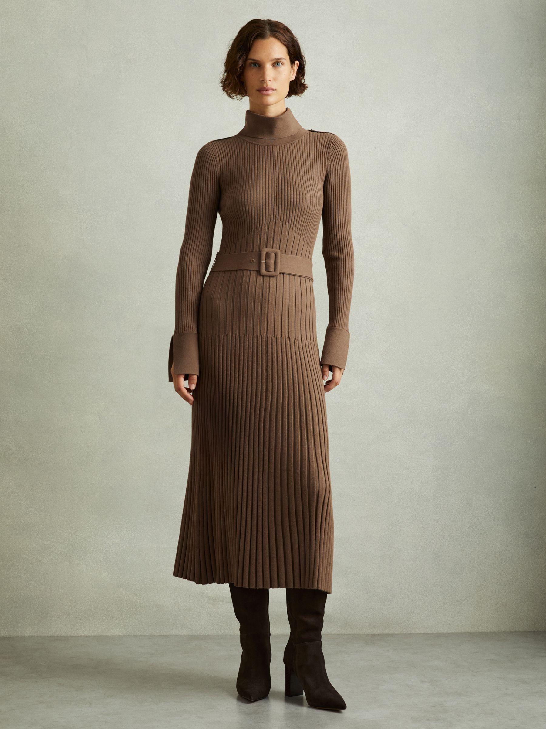 Petite Linen Belted Sleeveless Midi Dress in Neutral Product Image