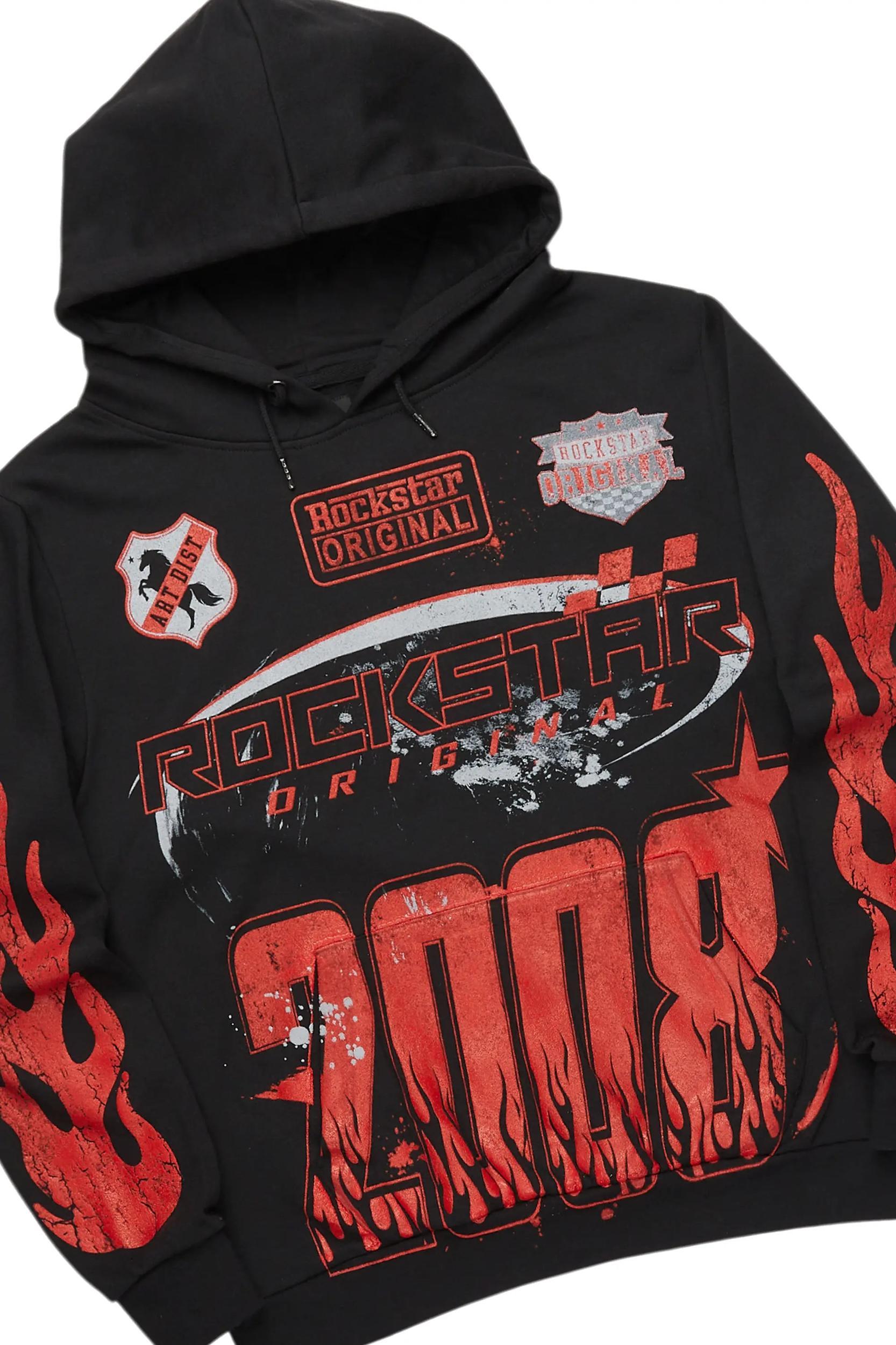 Amos Black/Red Hoodie/Baggy Track Pant Set Male Product Image