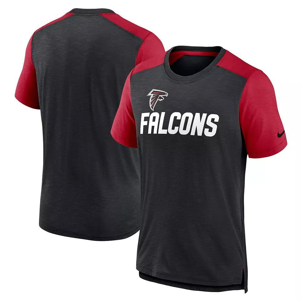 Men's Nike Heathered Black/Heathered Red Atlanta Falcons Color Block Team Name T-Shirt, Size: Large, Charco Product Image