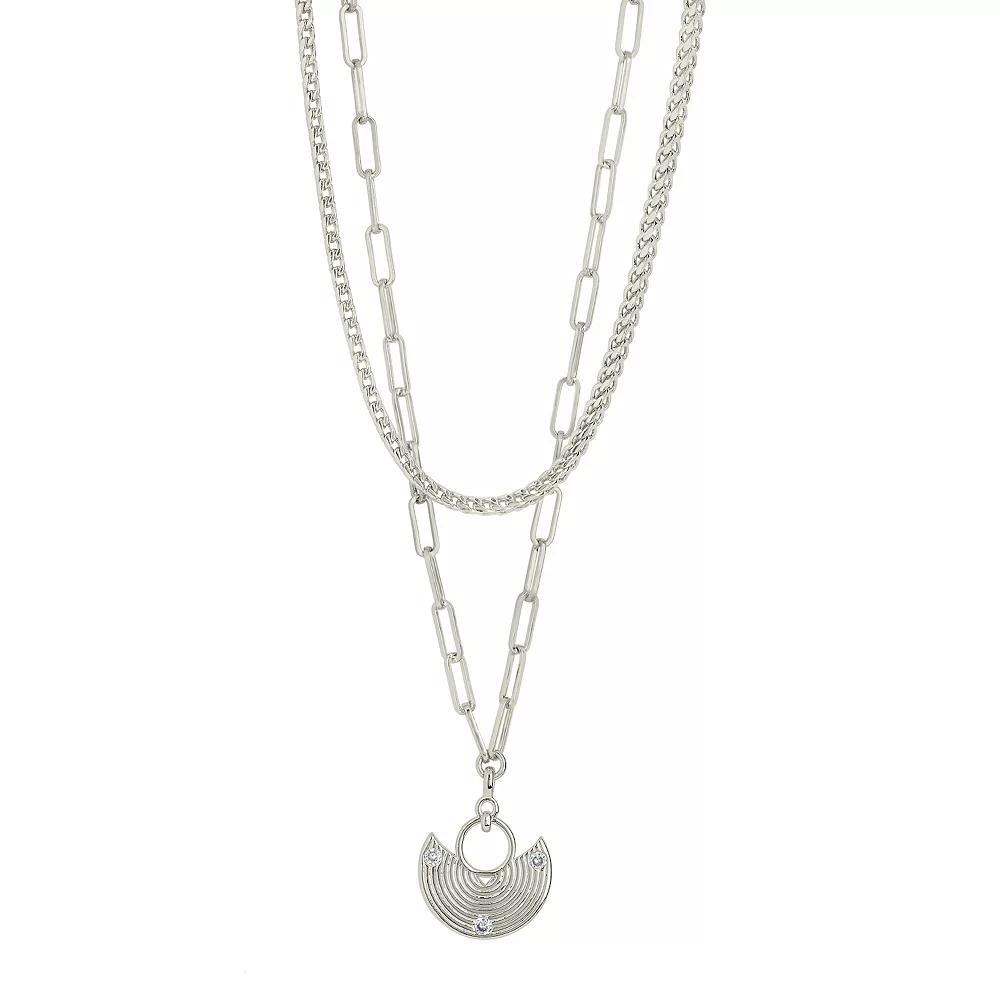 MC Collective Box Chain & Long Link Layered Necklace with Cubic Zirconia Accents, Women's, Size: 16", Silver Tone Product Image