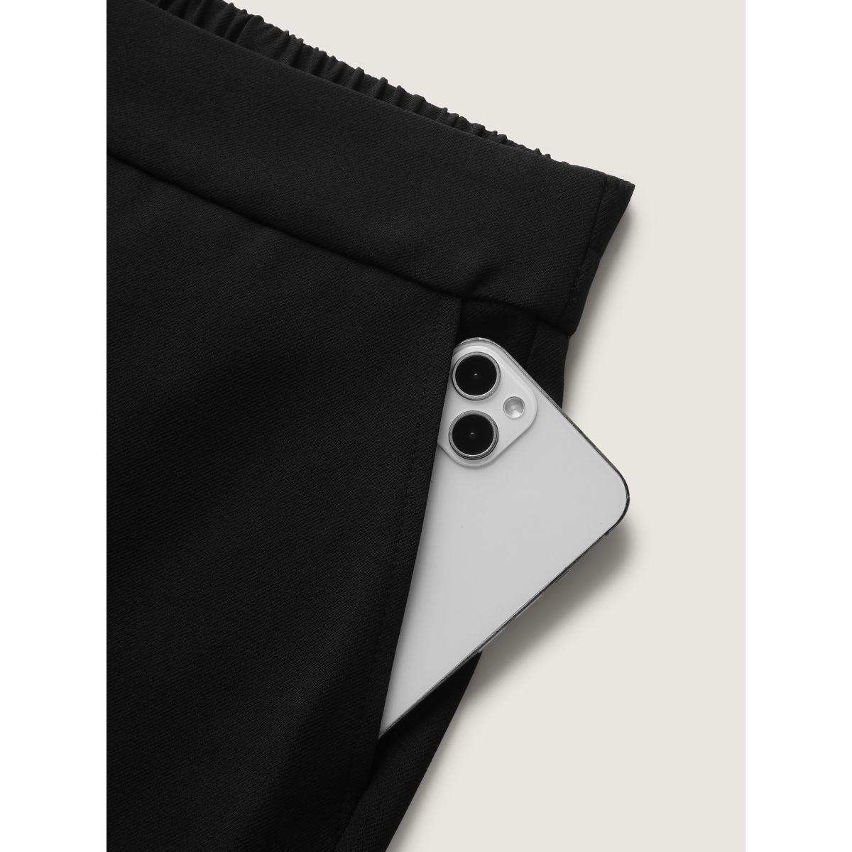Plus Size Stretchy Double Button Straight-Leg Pants Women Black Loose Mid Rise Work Pants BloomChic 26/4X Product Image
