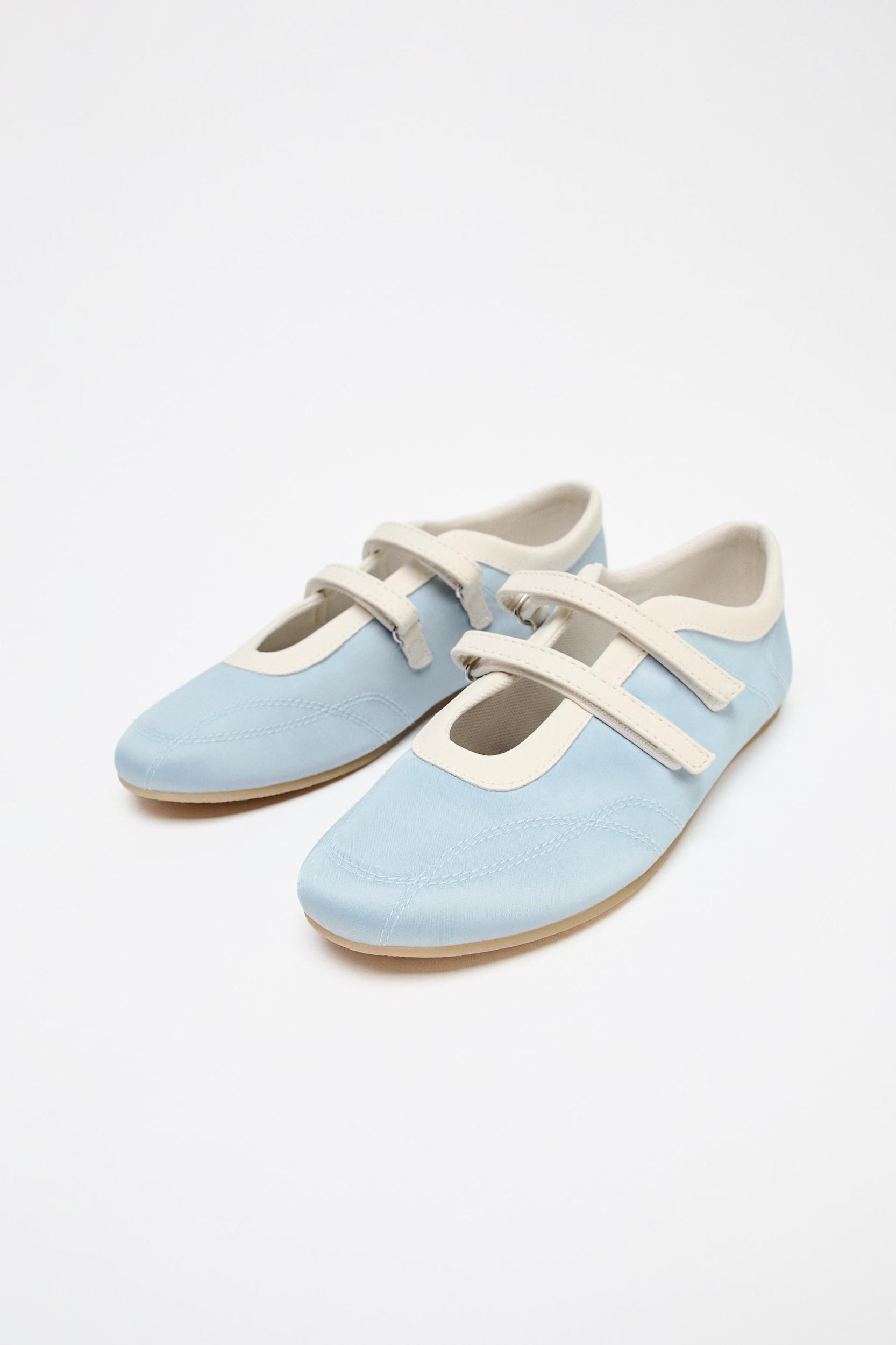SATIN EFFECT TOPSTITCHED BALLERINA FLATS Product Image
