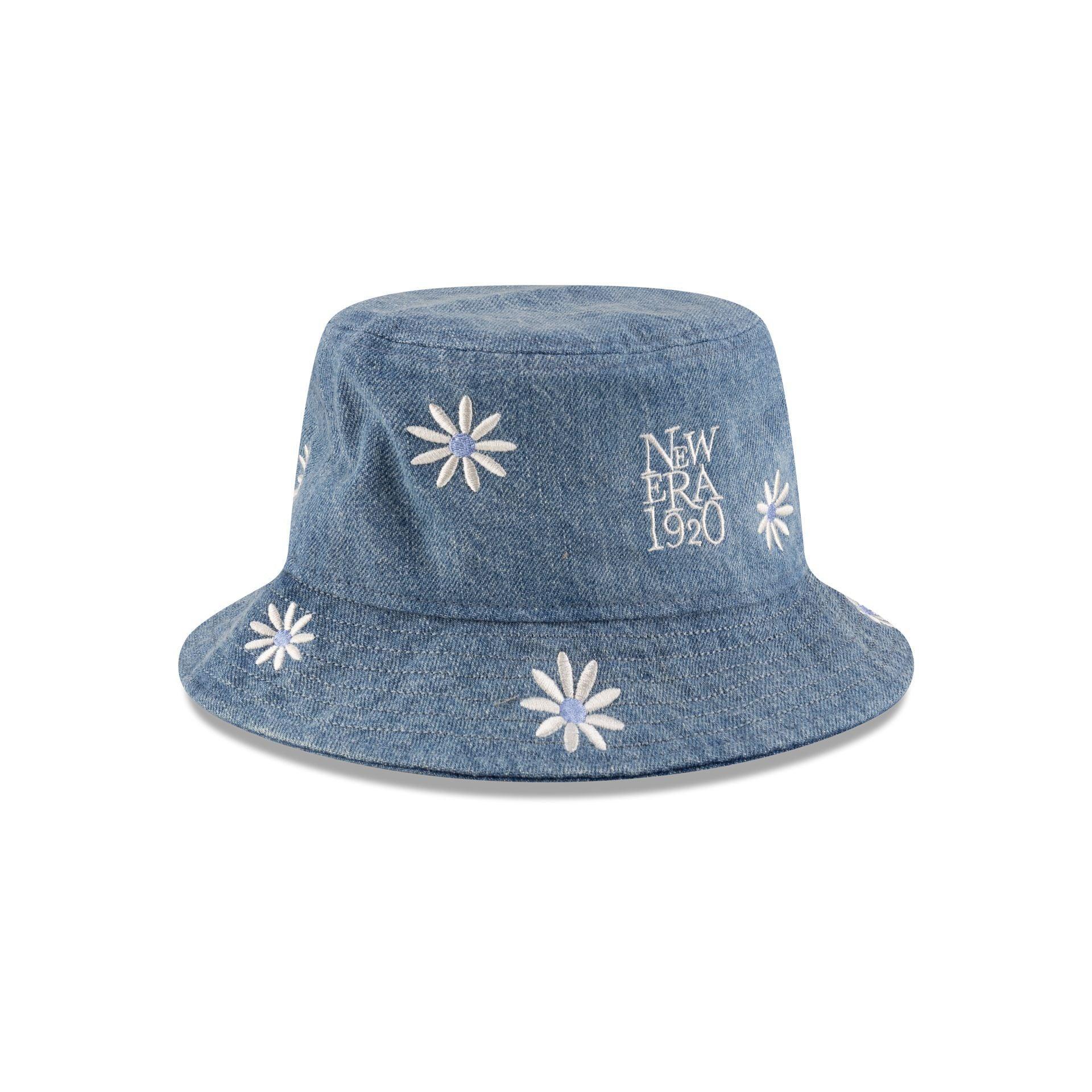 New Era Cap Flower Embroidery Light Denim Bucket Hat Male Product Image