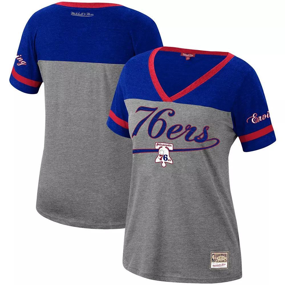 Women's Mitchell & Ness Julius Erving Heathered Charcoal Philadelphia 76ers Team Captain V-Neck T-Shirt, Size: Small, 76r Charco Product Image