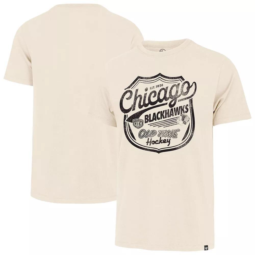 Men's '47  Cream Chicago Blackhawks Poke Check Franklin T-Shirt, Size: Small, Beige Product Image