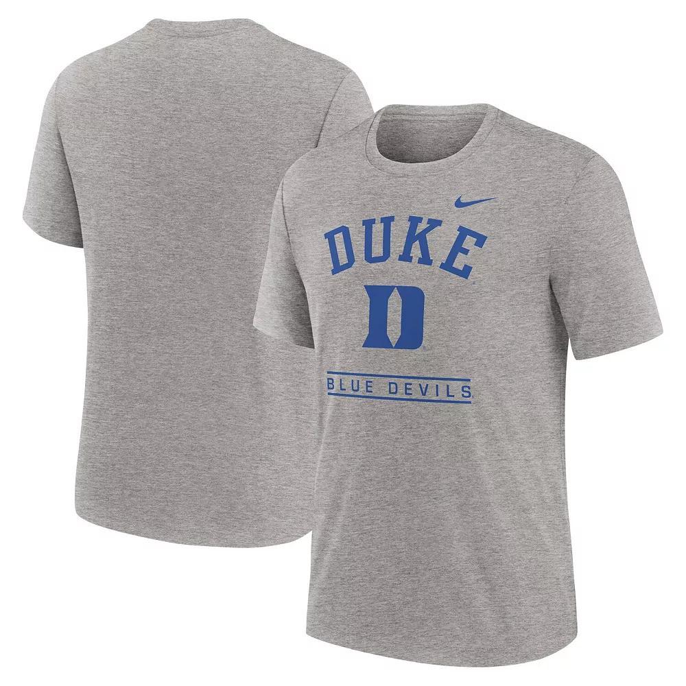 Men's Nike Heather Gray Duke Blue Devils Arch Over Logo Tri-Blend T-Shirt, Size: Large, Grey Product Image
