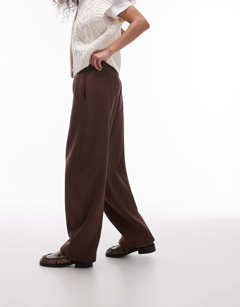 Topshop seamed barrel jersey sweatpants in brown Product Image
