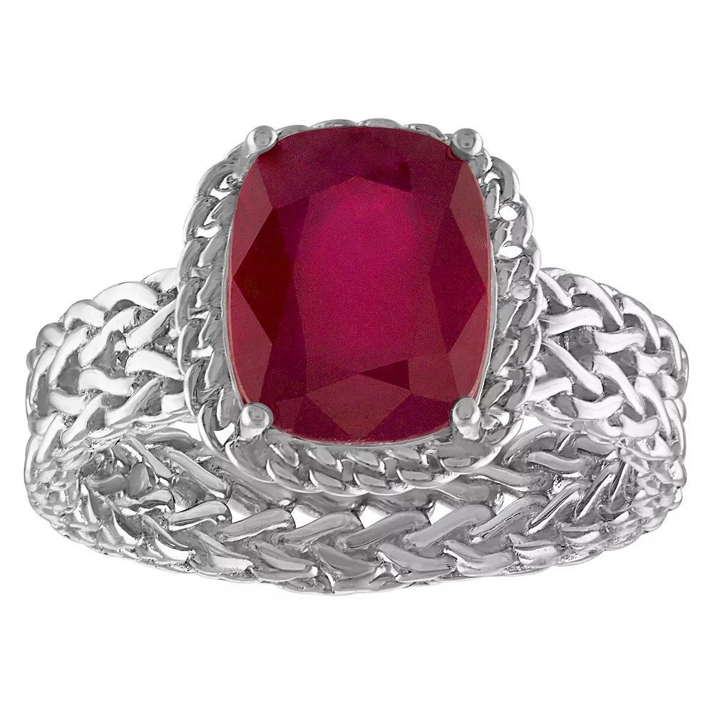 Tiara Sterling Silver Gemstone Wheat Ring, Women's, Size: 7, Red Product Image
