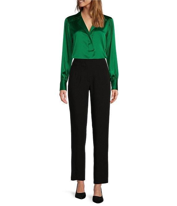 Antonio Melani Violet Silk Notch Collar V-Neck Long Blouson Sleeve Blouse Product Image