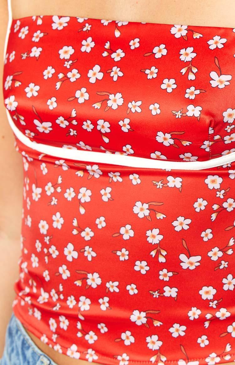 Tamra Red Floral Low Back Top Product Image