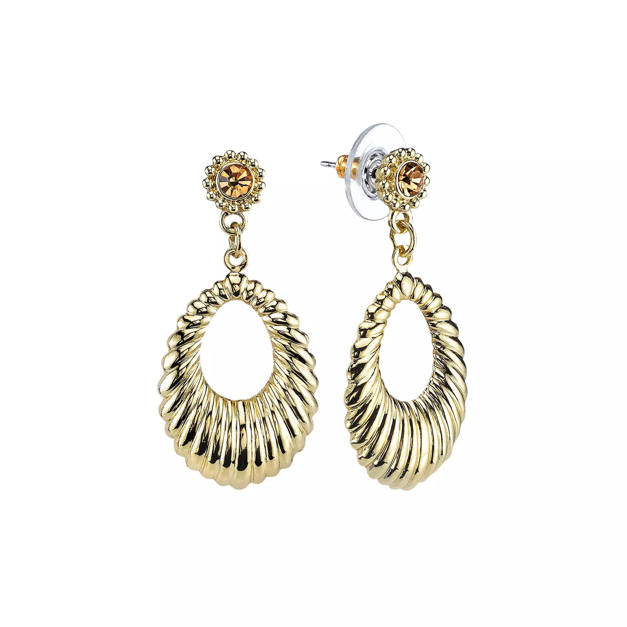 1928 Ribbed Teardrop Earrings, Womens, Gold Tone Product Image